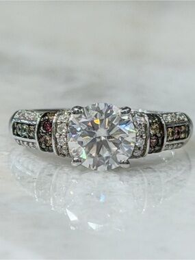 Moissanite & Multi Sapphire Sterling Silver Ring Sz 7
